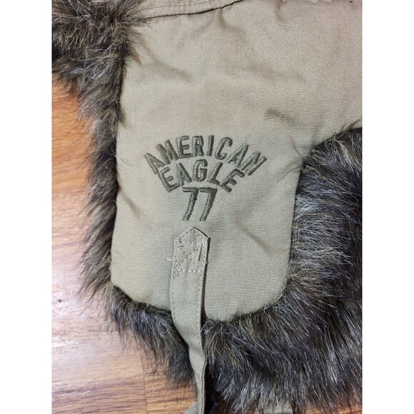 American Eagle Khaki Faux Fur Trapper Hat Size S/M - Picture 2 of 5